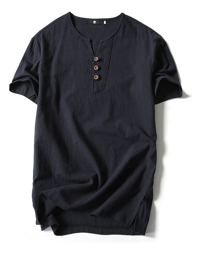 Camiseta De Verano Con Botones De Manga Corta De Lino Para H