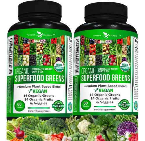 Potent Garden Paquete De 2 Superalimentos Orgánicos, Suplem