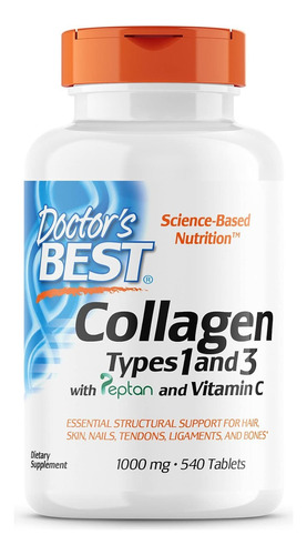 Tableta de colágeno tipo 1 E 3 de Doctor's Best, 1000 mg, Vitam C 540, sin sabor