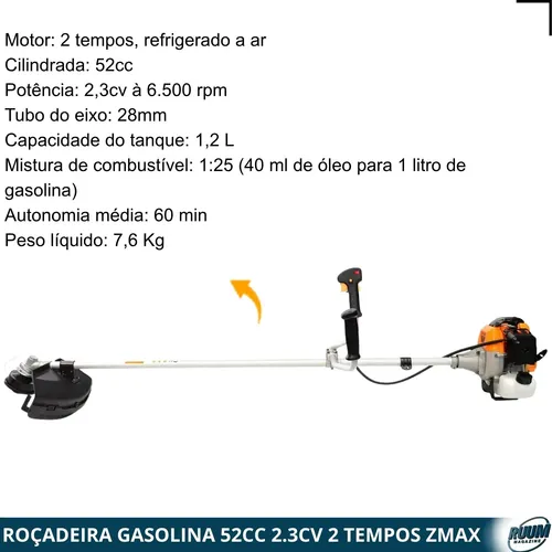 Roçadeira 52cc 2t 2,3cv Zr52x Zmax Com Lâmina Toyama 350mm | Frete
