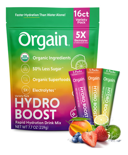 Orgain, Paquete Variado De Hidratacin Rpida Orgnica, Hydro B