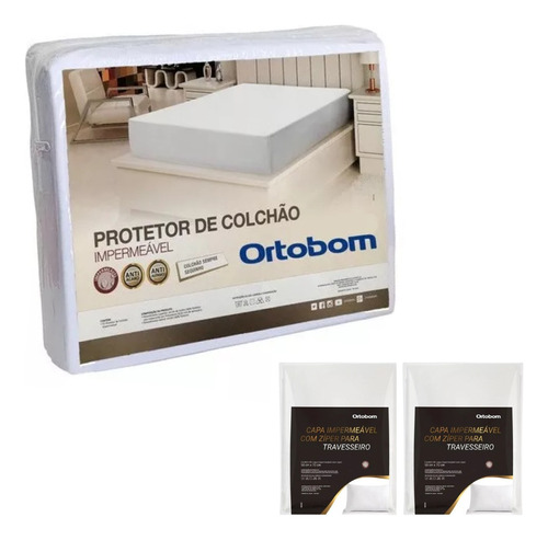 Protetor Colchão Queen + 2 Capas De Travesseiro Impermeável