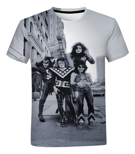 Camiseta De Manga Corta Con Estampado 3d De Kiss Rock Band (