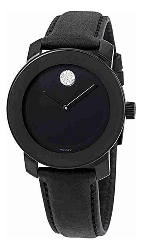 Movado Reloj De Mujer De Cuero Negro Con Esfera Negra 360048