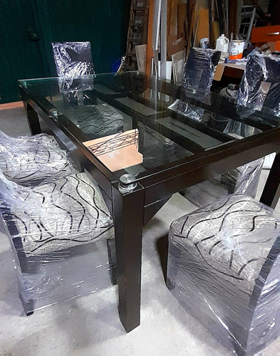 Juego De Comedor 6 Sillas Mesa De Madera Con Vidrio