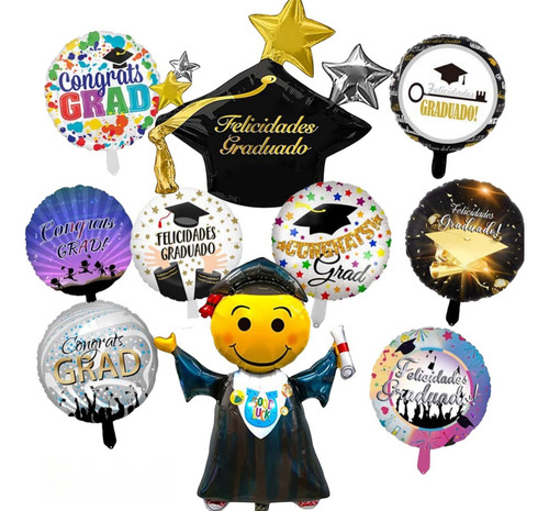 50 Globos Graduacion 18 PuLG. Fiesta Decoracion En Español Color Negro