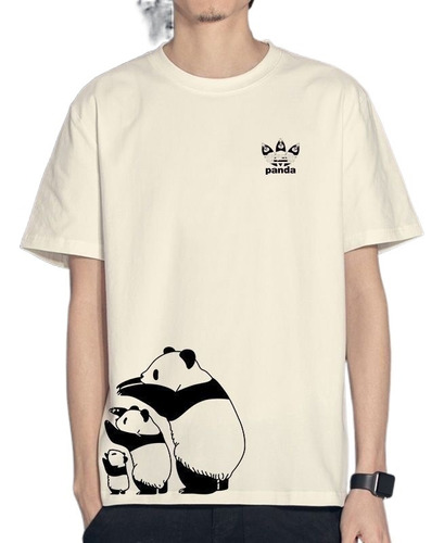 Camiseta De Manga Corta Con Estampado De Panda De Dibujos