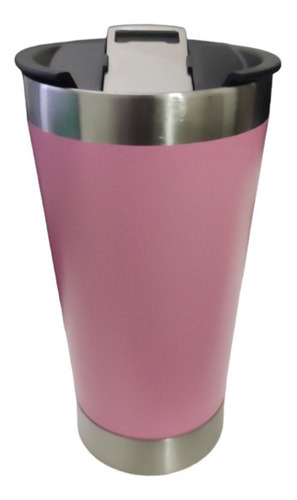 Vaso térmico rosa con tapa y abridor de cerveza rosa