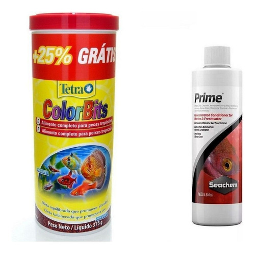 Kit Tetra Colorbits Granules 375g + Seachem Prime 250ml