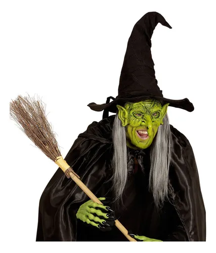 Máscara De Bruja De Media Cara Verde Para Fiesta De Disfrace