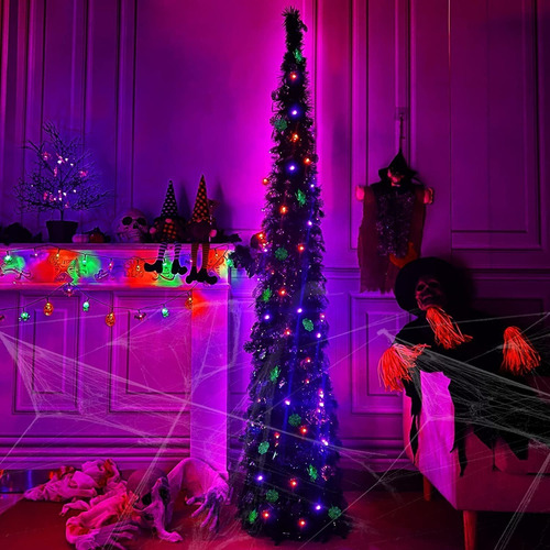 Decoración Árbol Halloween Navidad 1.82 Metros 60 Luces Led