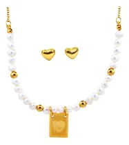 Comprar Collar Y Aretes De Mujer Corazón Con Perlas Naturales