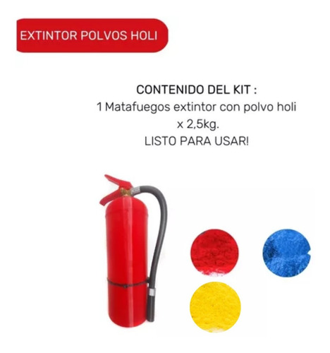 Imagen 2 de 10 de Extintor Lanza Polvos Holi X 2,5 Kg - Matafuegos De Colores