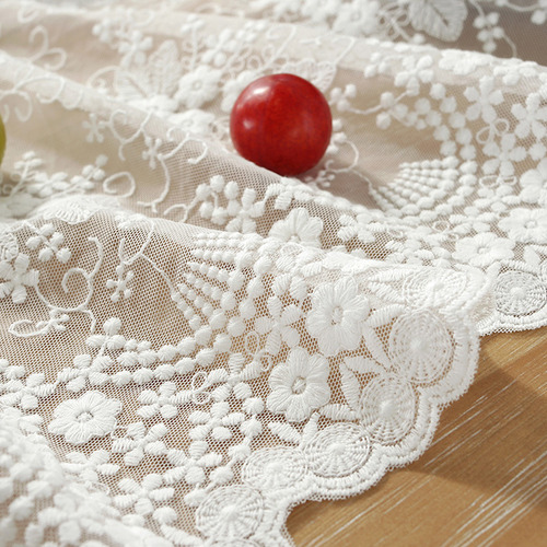 Mantel En Forma De F, Bordado En Blanco, De Algodón Y Encaje