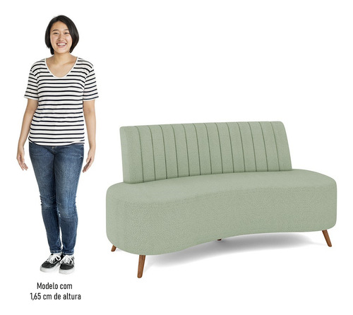 Sofá 2 Lugar Living 135cm Pés Palito Tamar Bouclê Verde Água