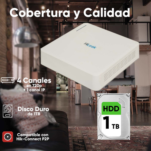 Hilook Kit Video Vigilancia 4 Cámaras Bala 1mp 720p Modelo Kit4bp-plus-sc+1tb con Disco Duro 1TB + Protección Antivandálica para DVR / Visión Nocturna Compatible Con App Hik-connect / Circuito Cerrado
