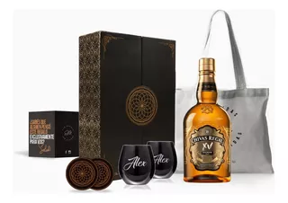 Box Whisky Chivas Regal 15 Vasos Negros Grabados