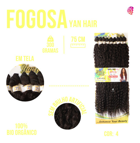 Cabelo Fogosa Cacheado Afro -75cm/300gr- Yan Hair Cor Castanho Medio /Claro Cor 4