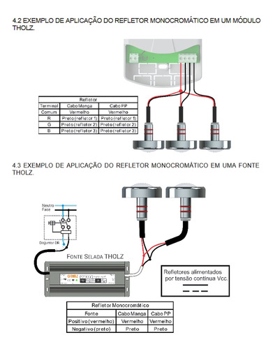 Kit 12 Refletor Branco 10w Cabo 20m Tholz Fonte 10a Controle