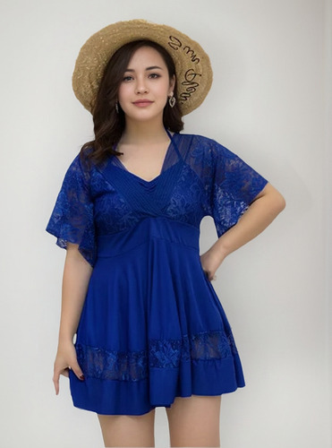 Hu . Traje De Baño Para Gorditas Curvy Blusón Falda Y Short