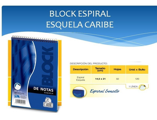 Block De Notas Espiral Tipo Esquela Caribe 50 Hojas