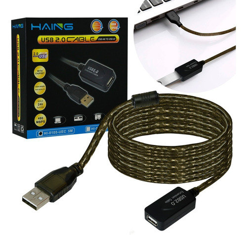 Nuevo Cable Extension Usb Activa 2.0 Macho Hembra 5 Metros