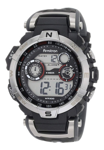 Reloj Armitron Sport 408231rdgy Digital Watch Color de la correa Negro/Gris Color del bisel Plateado Color del fondo Gris claro