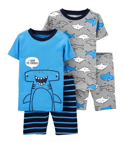 Set De Pijamas 4 Piezas Tiburones Azul Carters