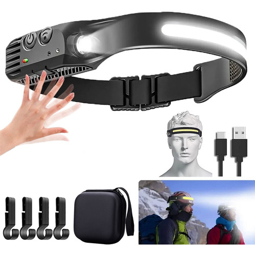 Linterna Frontal Led De Inducción Recargable Por Usb, 6 Modo