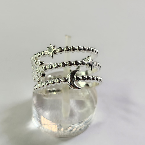 Anillo Luna Y Estrellas Acero Blanco Con Caja Para Regalo Plateado 18