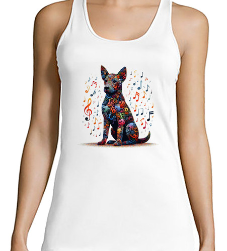 Musculosa Mujer Perro Simpatico Clave Fa Notas Musicales