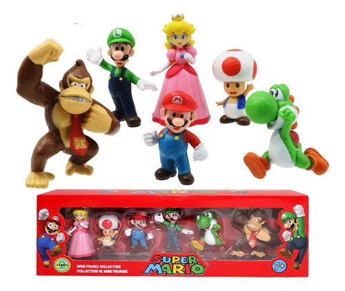 Kit 6 Bonecos Super Mario Bros Action Figure Miniaturas 