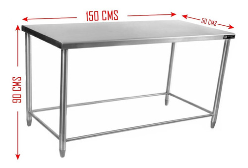 Mesa De Trabajo 150 Cms En Acero Inoxidable Con Refuerzos