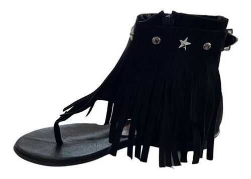 Imagen 4 de 4 de Sandalia Boho Chic Maharba Wild Black Sandal Hecha En México