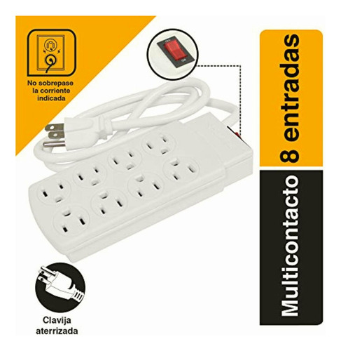 Sanelec, Extensión, Barra Multicontacto, 8 Entradas, Cable