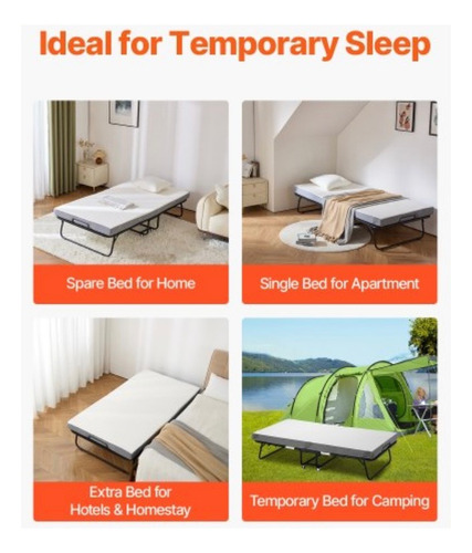 Cama Plegable Con Colchón Individual Portátil Y Ruedas Negro Plegable