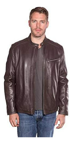 Chaqueta De Cuero Moto Christian Ny Para Hombre En Marrón