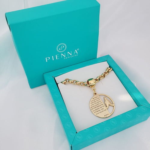 Corrente Com Pingente Mandala Oração Pai Nosso Banhado Ouro