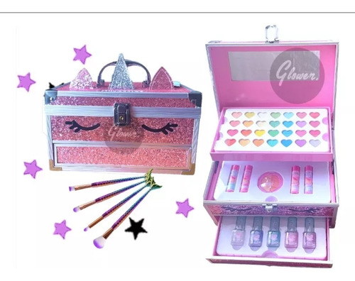 Maquillaje Infantil Niñas Maleta Unicornio + Set De Brochas