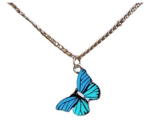 Collar Mariposa Acero Quirurgico Azul/celeste Make A Wish 