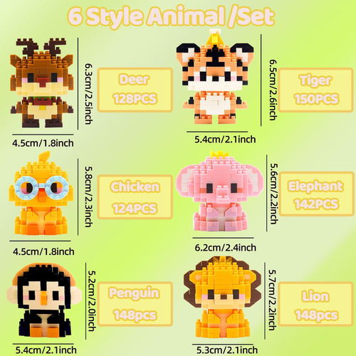 Paquete De 6 Minibloques De Construcción Con Animales Para N