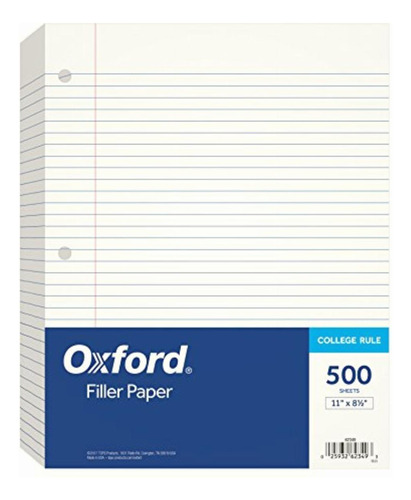 Oxford Filler Paper College 3-hole Punched 500 Sheets White