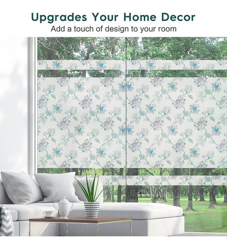 Imagen 4 de 6 de Vinilo Para Vidrio Rabbitgoo Esmerilado Con Flores 90x200cm