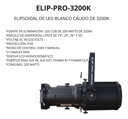 Proyector Elipsoidal Led Blanco Cálido Elip-pro-3200k Sunsta