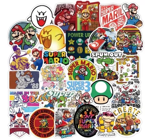 Super Mario Bros B -50 Calcomanias Stickers De Pvc Ctra Agua