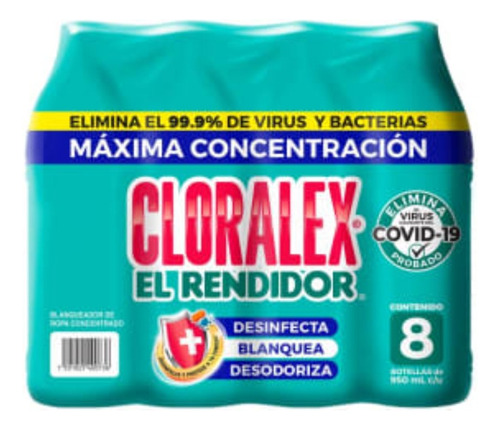 Blanqueador Líquido Cloralex El Rendidor 8 Pzas De 950 Ml