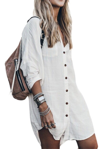 Mujer Casual Algodón Lino Blusa Alta Baja Camisa Vestido Lar Mujer Casual Algodón Lino Blusa Alta Baja Camisa Vestido Lar