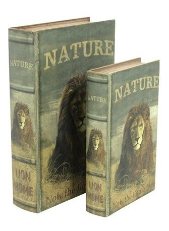Porta Livro Objetos Book Box Leão Conjunto 2 Unidades