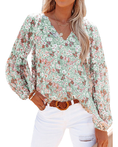 Camisa Manga Larga Mujer Casual Boho Chic Estampado