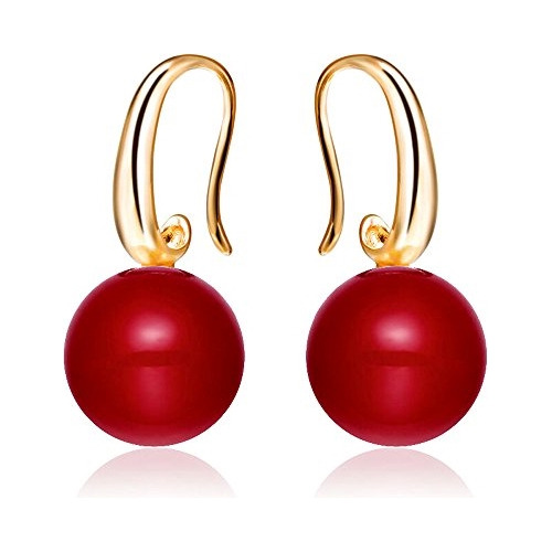 Aretes De Perlas De Imitación Color Rojo Para Mujeres